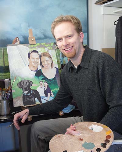 Portrait artist Matt Philleo painting a custom portrait from a client's photo.