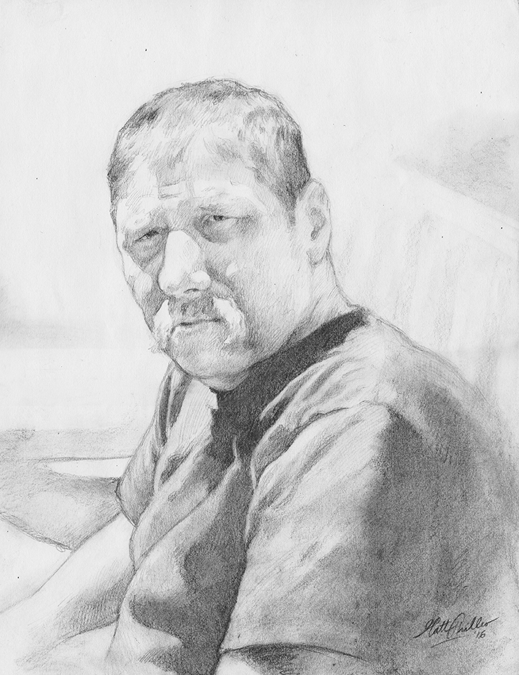 Sketch of Paul, 11 x 14, pencil on paper, by portrait artist Matt Philleo