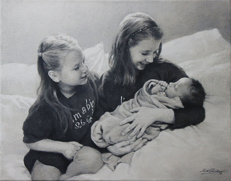 Commissioned portrait painting of Eric H's family, 16 x 20, acrylic on canvas by artist Matt Philleo
