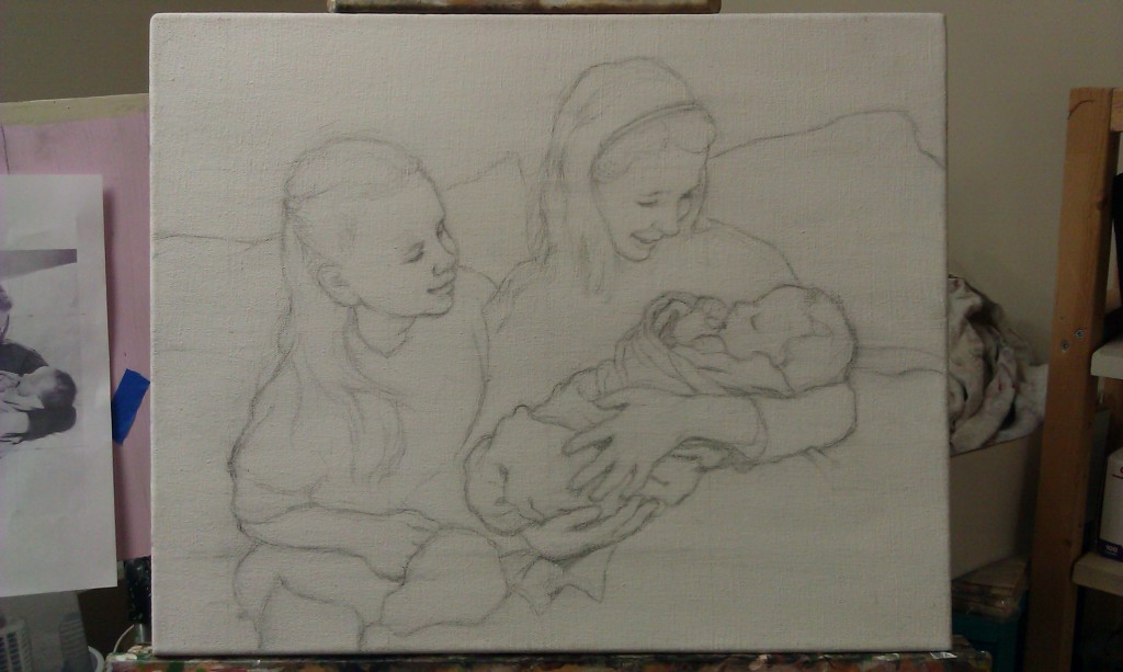 16 x 20 Acrylic on Canvas Portrait of Eric H's family, sketch, by Matt Philleo