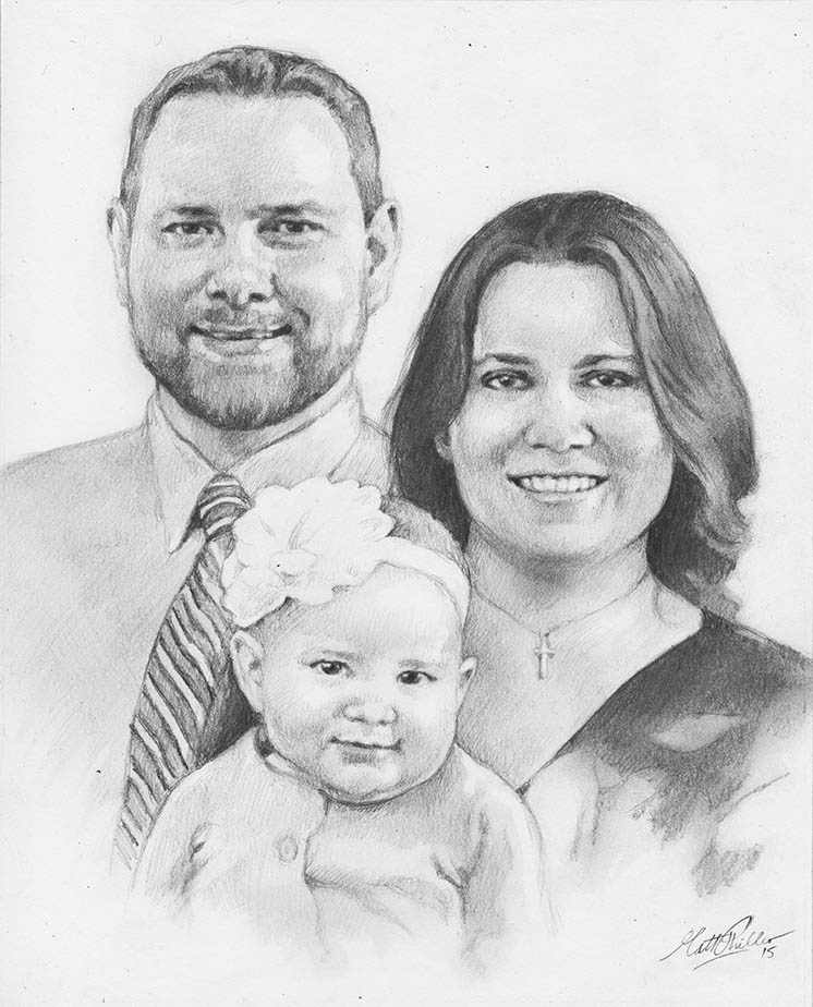 Portrait of Mike Philleo and family, 11 x 14, pencil on paper by pencil portrait artist Matt Philleo