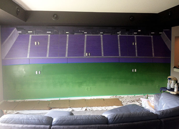 US Bank Stadium Mural, 8' x 18' Jim C's home, Lakeville, MN, in progress, green added