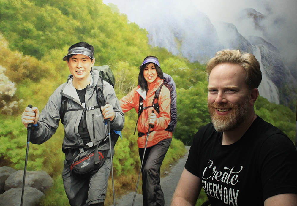 Finished 48″ x 72″ Portrait of a Couple Hiking in New Zealand