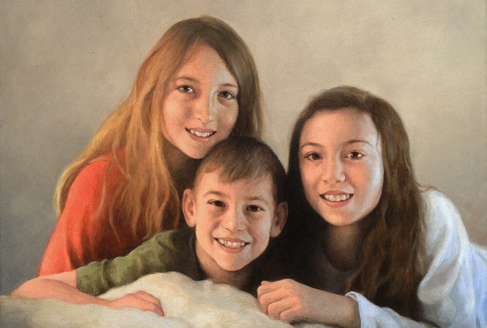 New 16″ x 20″ Acrylic Portrait of Three Children